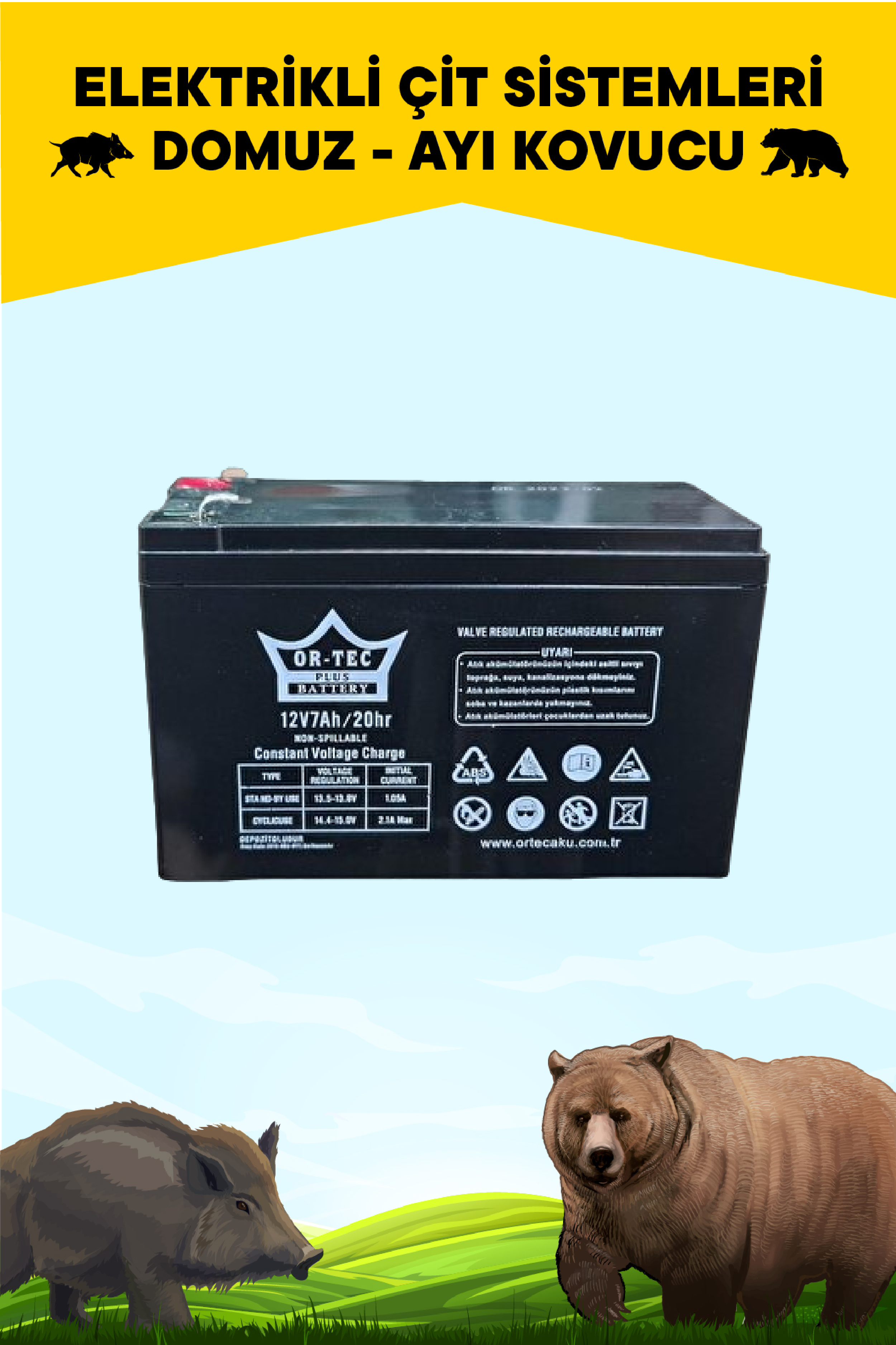 12 Volt 7 Amper Tam Bakımsız Kuru Akü (Yeni Tarihli)