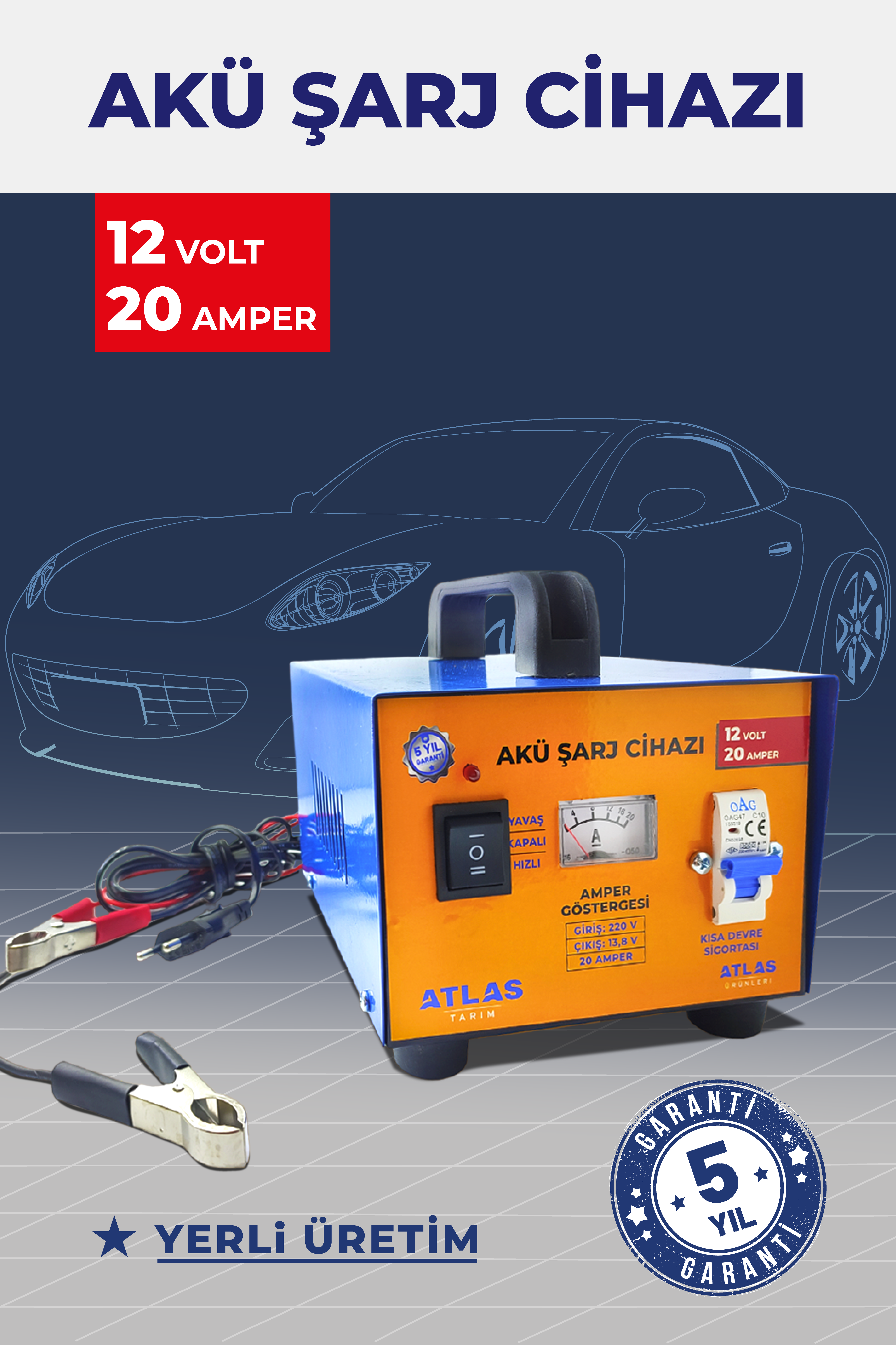 Akıllı Otomobil Akü Şarj Cihazı 12 Volt 20 Amper 5 Yıl Garantili