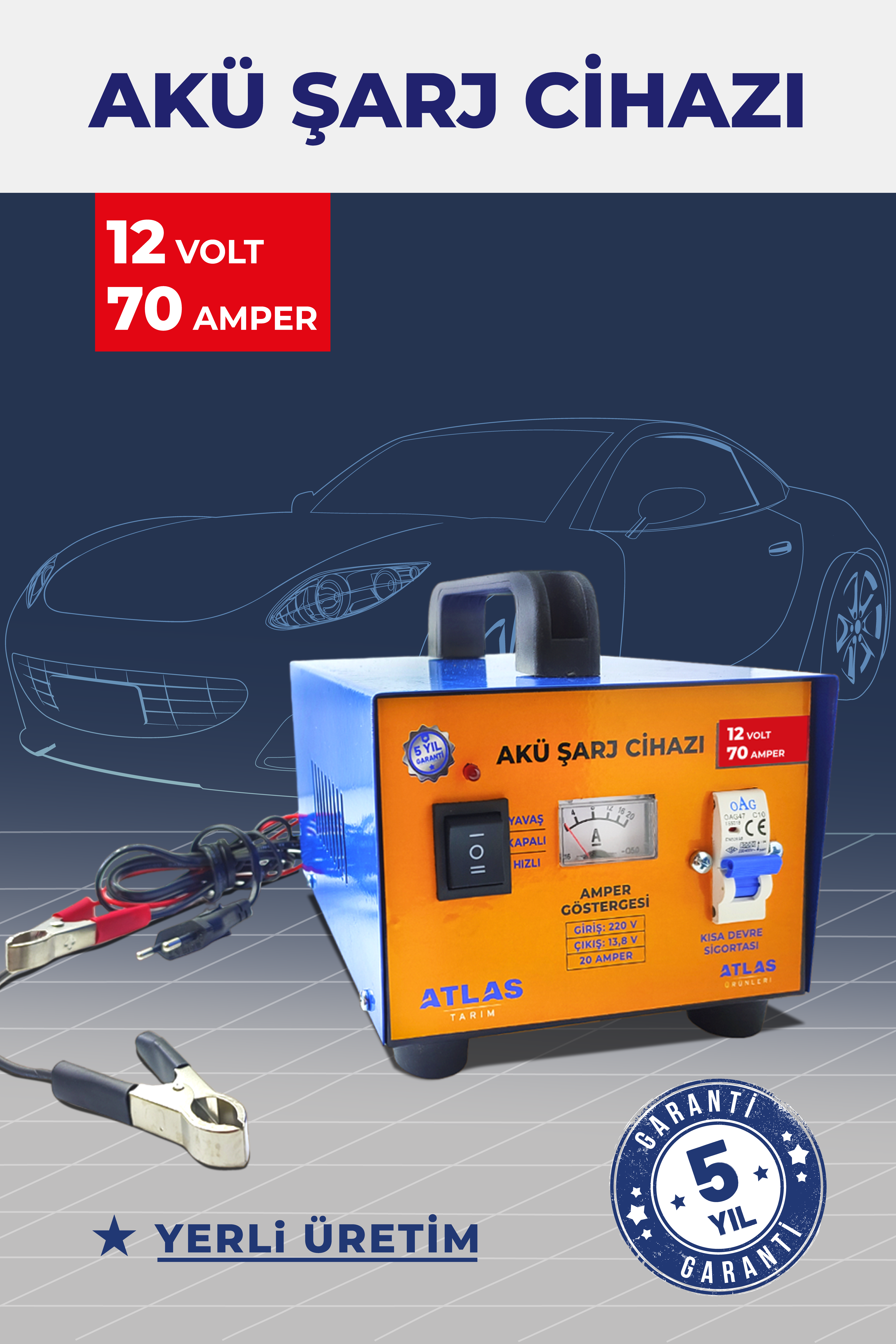 Akıllı Otomobil Akü Şarj Cihazı 12 Volt 70 Amper Güvenlikli 5 Yıl Garantili