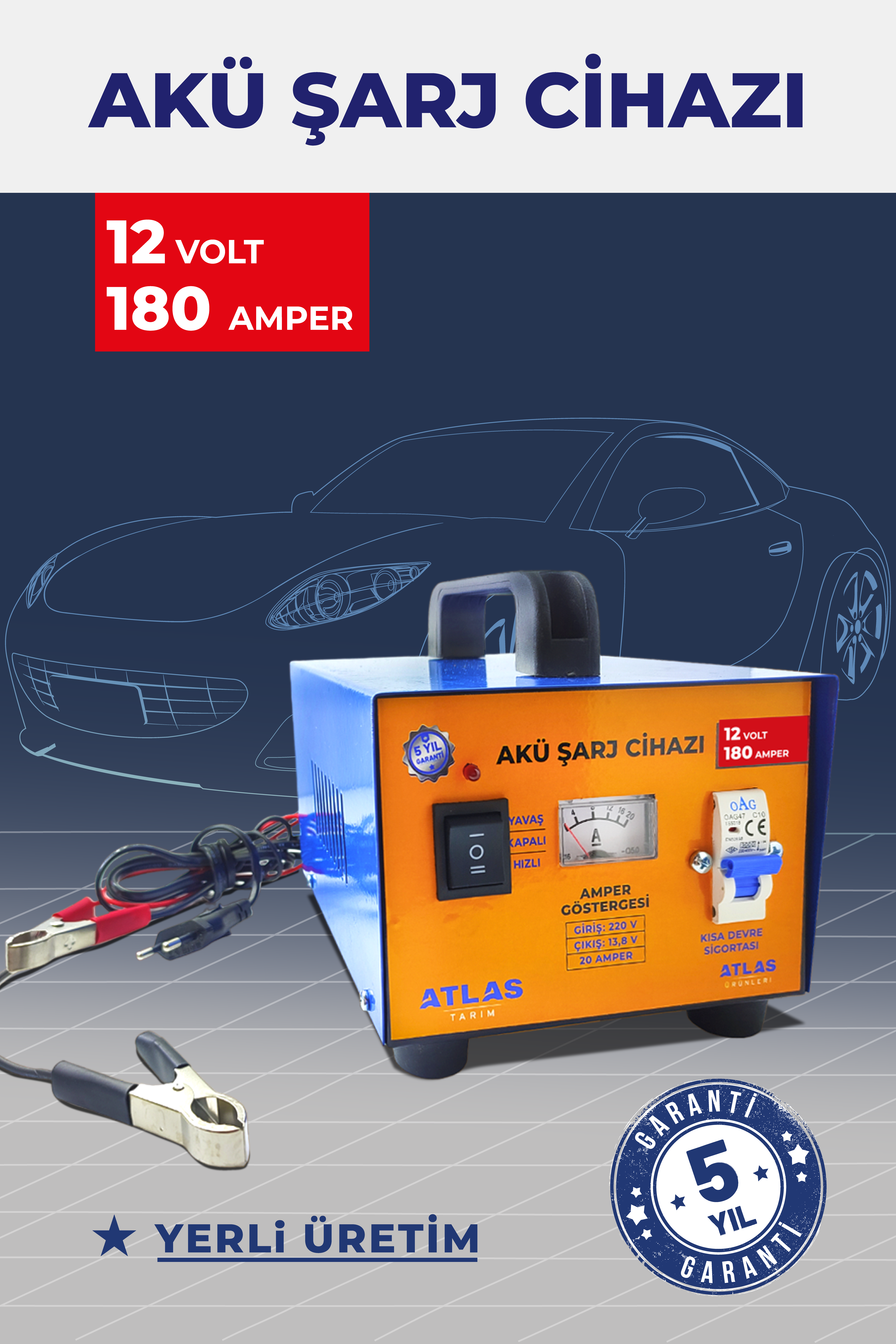 Akıllı Otomobil Akü Şarj Cihazı 12 Volt 180 Amper Güvenlikli 5 Yıl Garantili