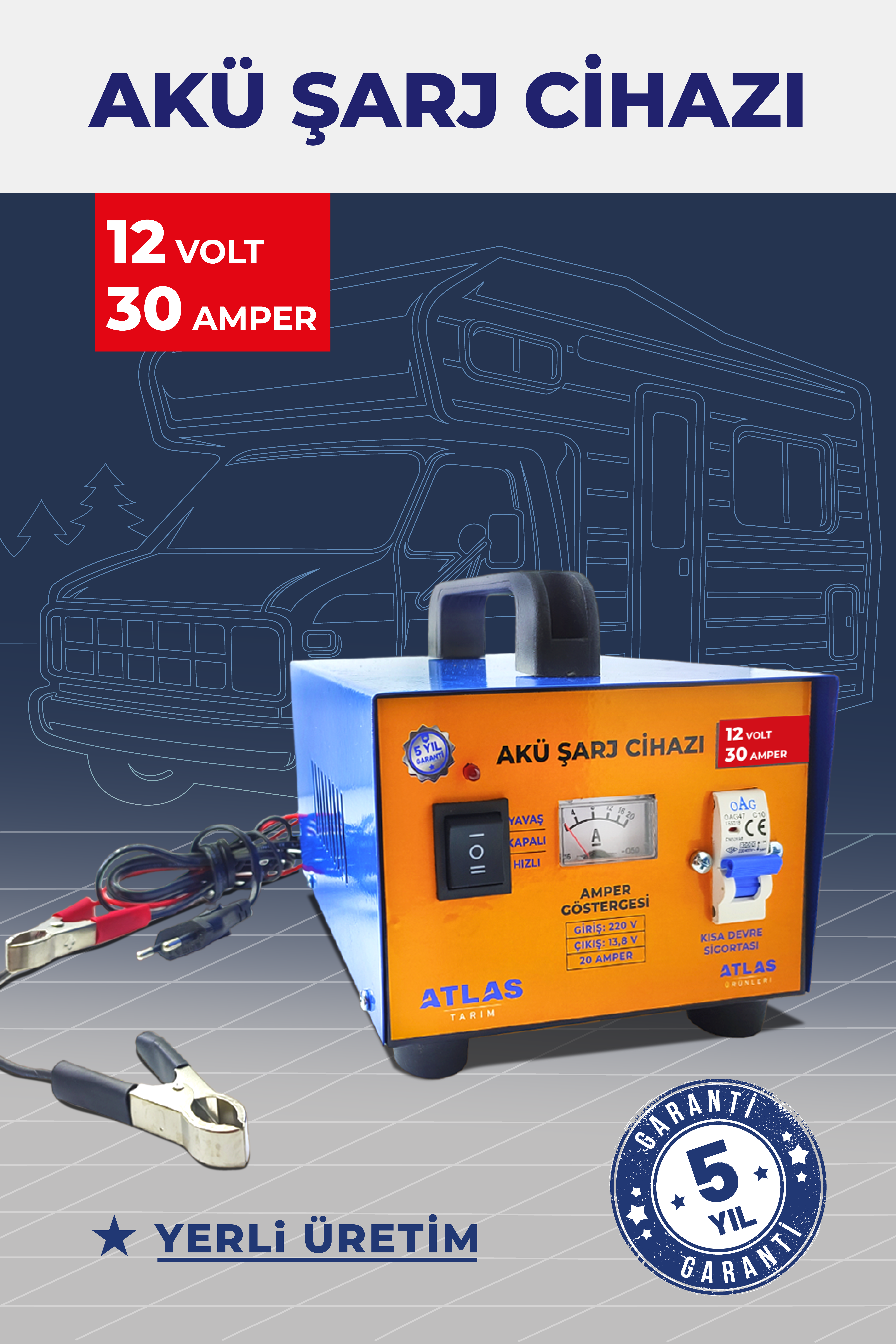 Akıllı Karavan Yaşam Aküsü Şarj Cihazı 12 Volt 30 Amper 5 Yıl Garantili